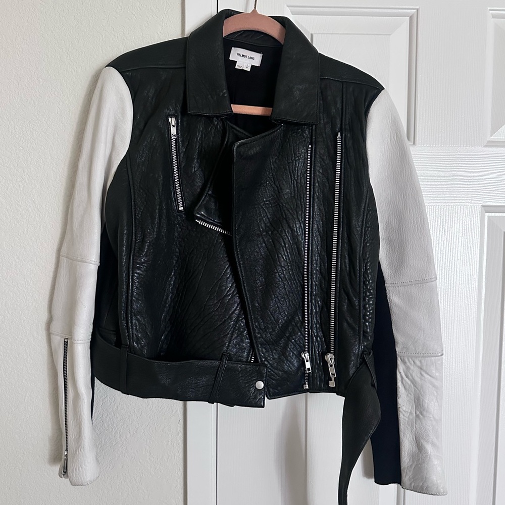 SOLD! Helmut Lang Black and White Leather Moto Jacket